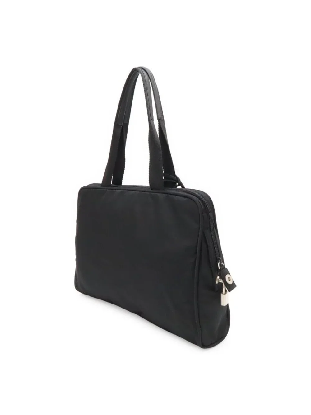 Prada Triangle Logo Business Briefcase Tote Bag Nylon Leather Black Silver